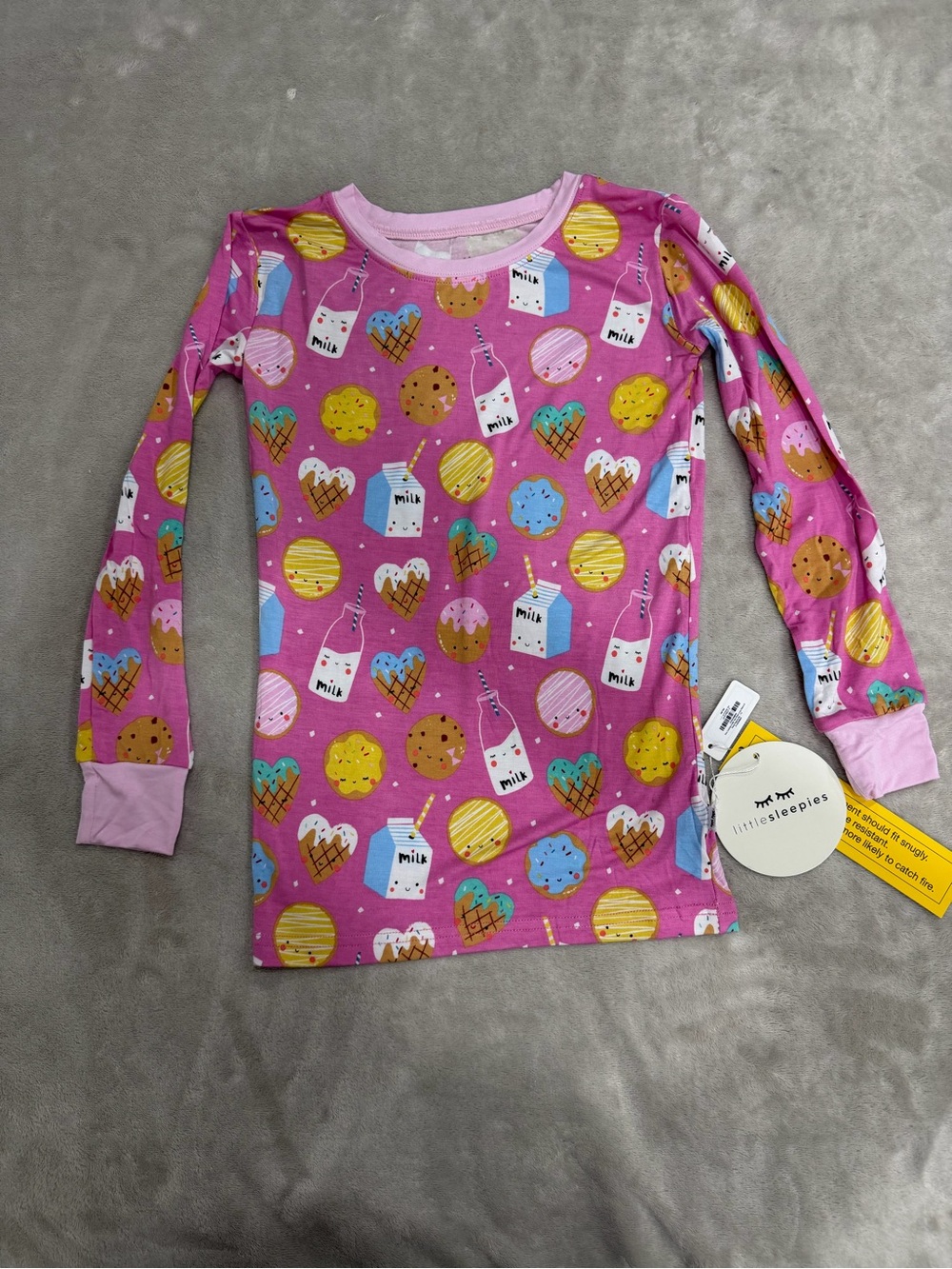 Little Sleepies Pink Sweets & Milk Pajama Set size7/8 - Picture 3 of 5